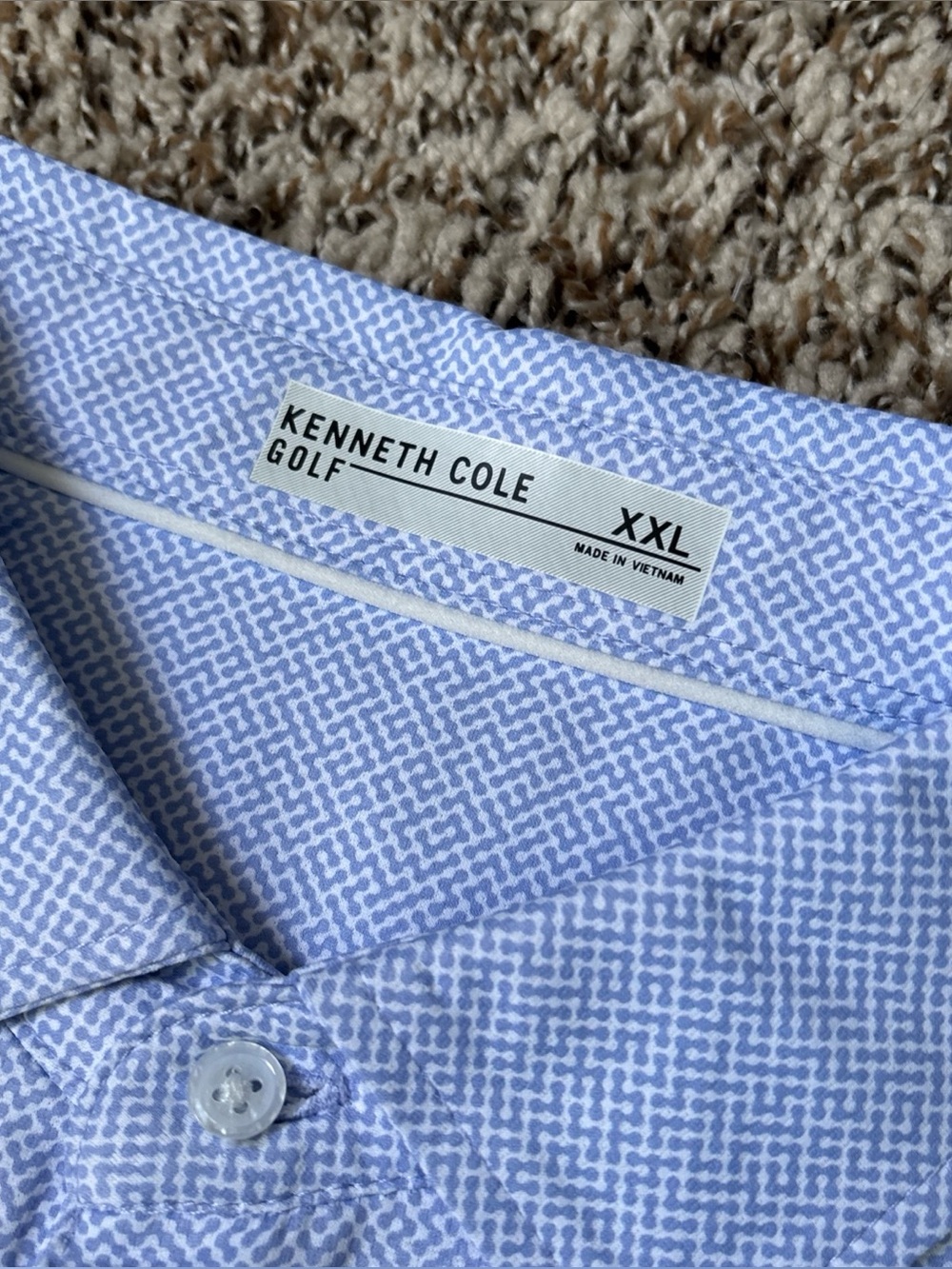 Kenneth Cole Light Blue Geometric Print Golf Polo